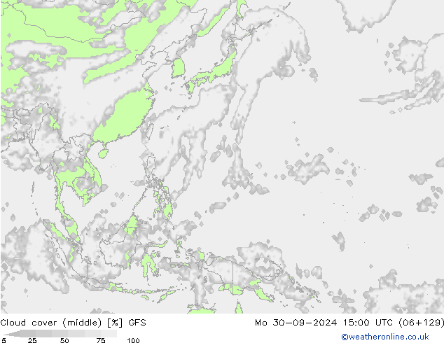 Cloud cover (middle) GFS Mo 30.09.2024 15 UTC