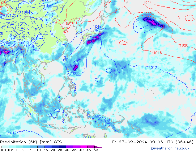 Z500/Rain (+SLP)/Z850 GFS Fr 27.09.2024 06 UTC