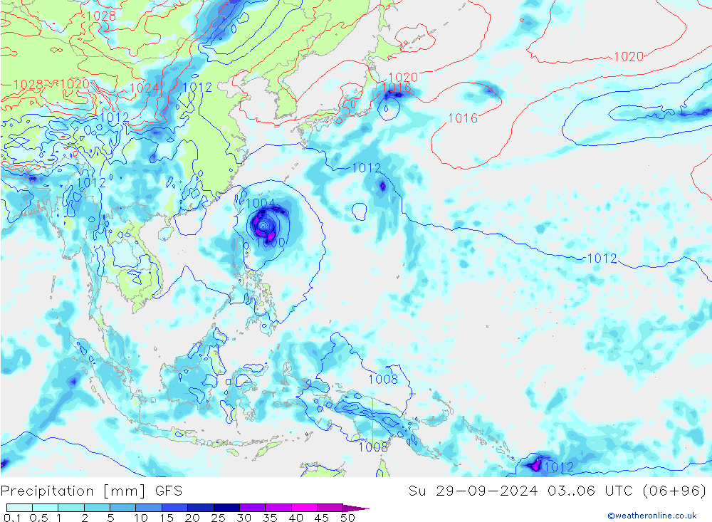 Precipitation GFS Su 29.09.2024 06 UTC