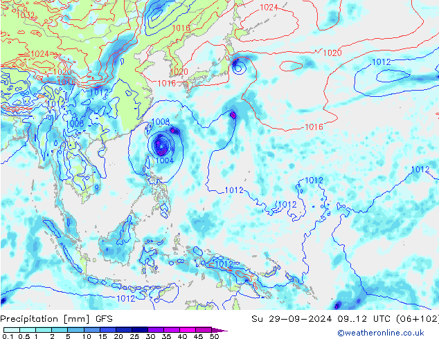 Precipitation GFS Su 29.09.2024 12 UTC