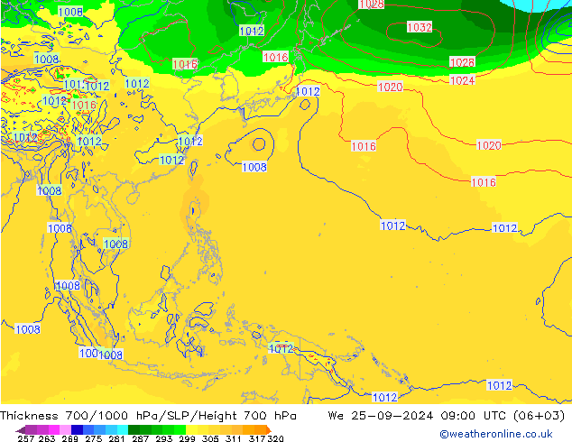 Thck 700-1000 hPa GFS We 25.09.2024 09 UTC