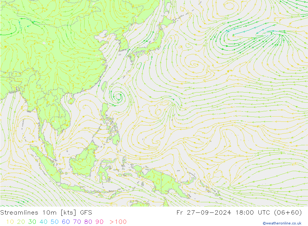 Streamlines 10m GFS Fr 27.09.2024 18 UTC