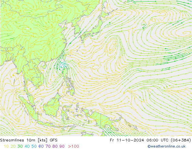 Rüzgar 10m GFS Cu 11.10.2024 06 UTC