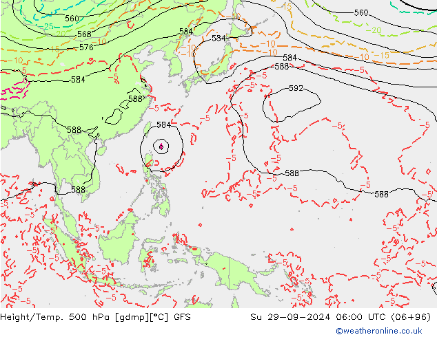 Z500/Rain (+SLP)/Z850 GFS Dom 29.09.2024 06 UTC