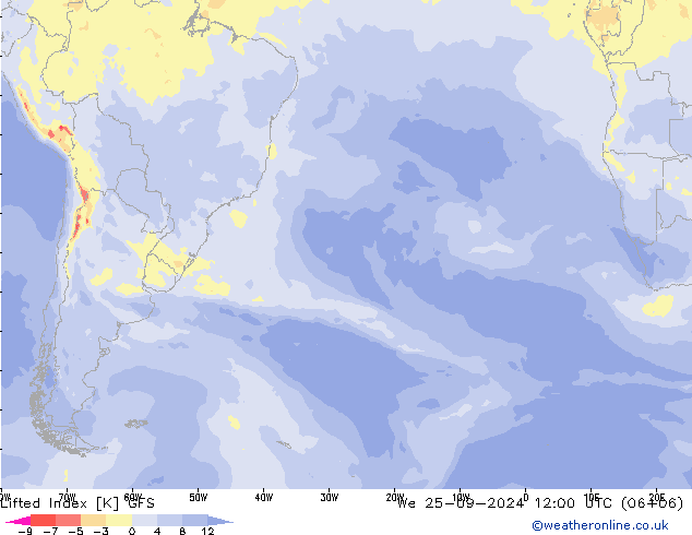 Lifted Index GFS We 25.09.2024 12 UTC