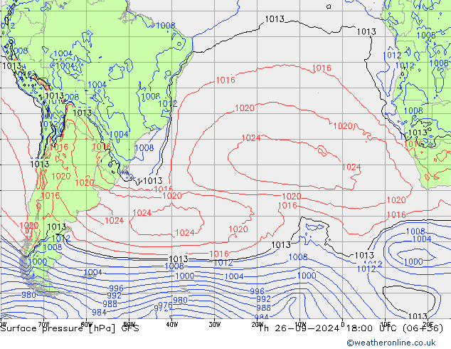 Pressione al suolo GFS gio 26.09.2024 18 UTC