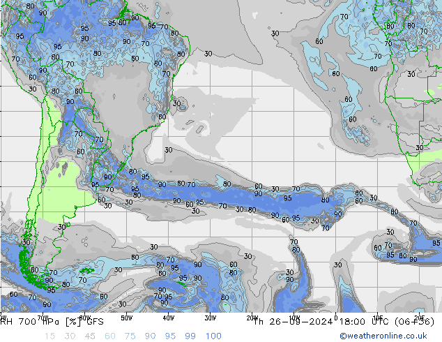 RH 700 hPa GFS czw. 26.09.2024 18 UTC