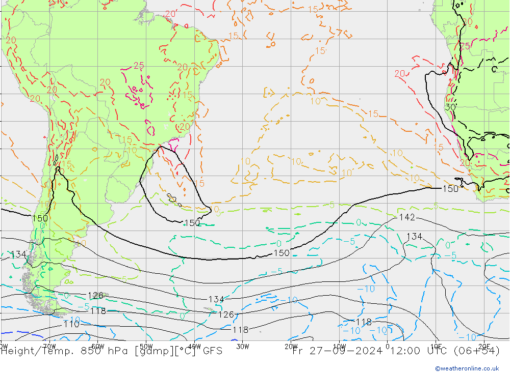 Height/Temp. 850 hPa GFS Fr 27.09.2024 12 UTC