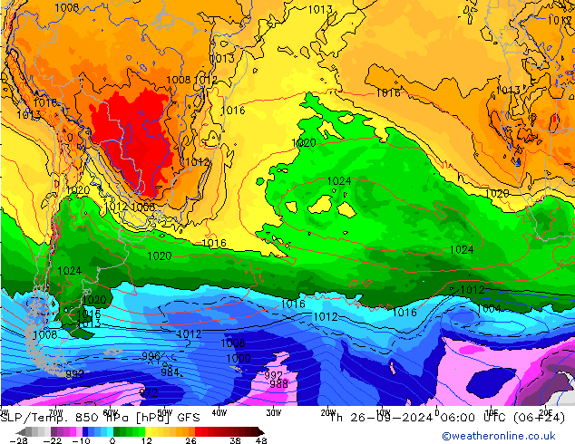 SLP/Temp. 850 hPa GFS Th 26.09.2024 06 UTC