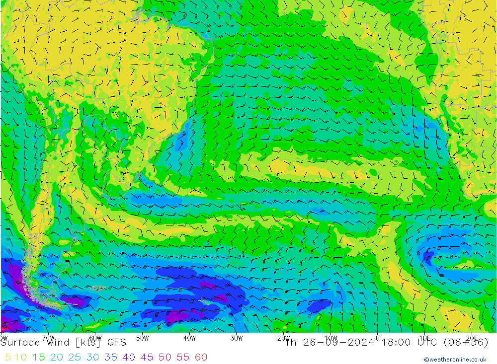 Surface wind GFS Th 26.09.2024 18 UTC