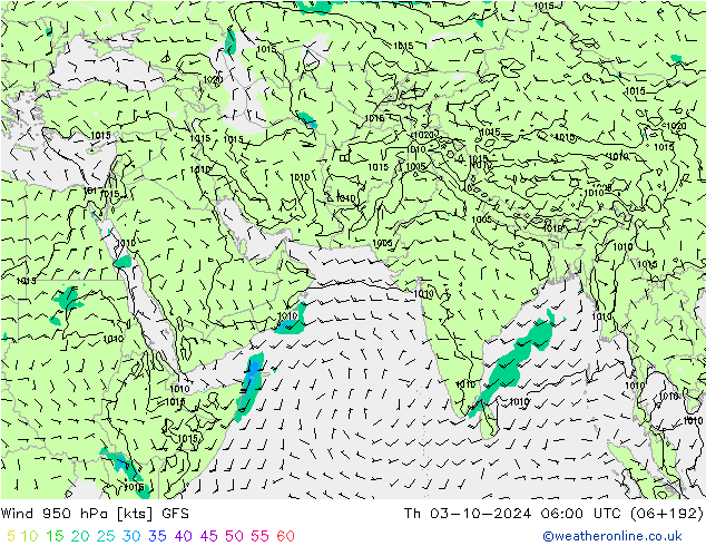 Rüzgar 950 hPa GFS Per 03.10.2024 06 UTC