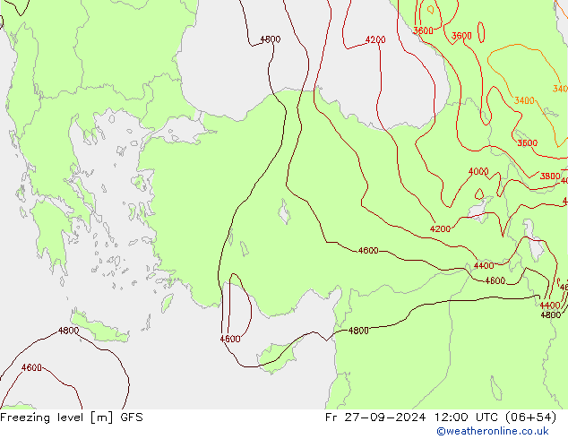 Freezing level GFS пт 27.09.2024 12 UTC