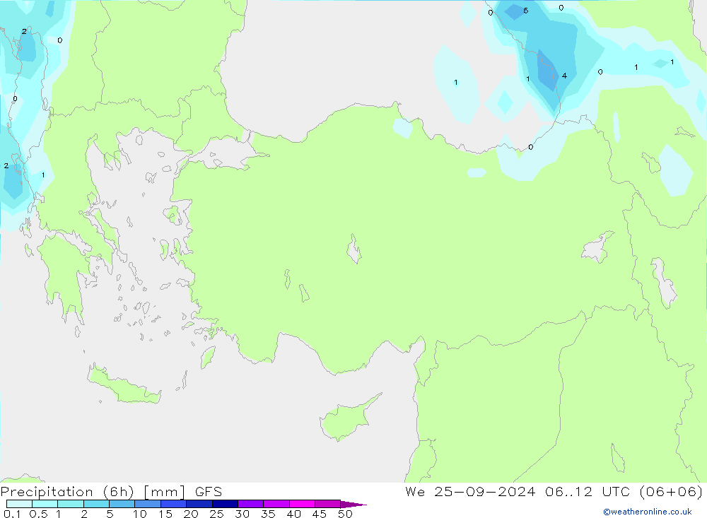 осадки (6h) GFS ср 25.09.2024 12 UTC