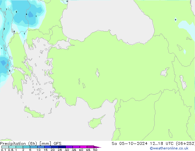 Precipitación (6h) GFS sáb 05.10.2024 18 UTC