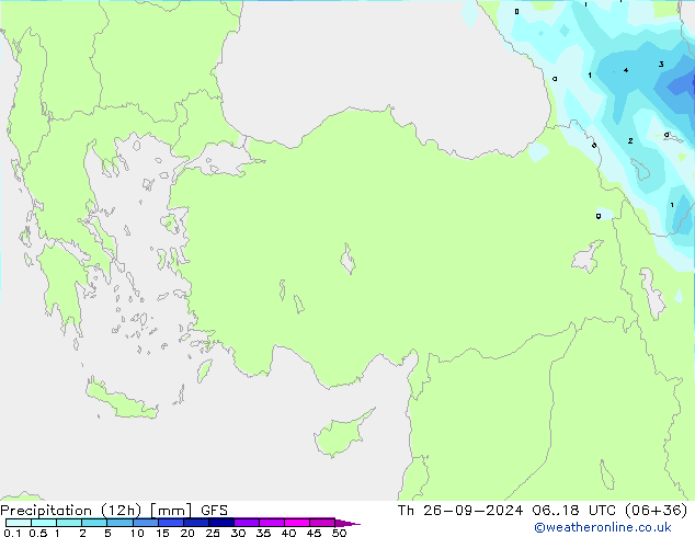 Precipitation (12h) GFS Th 26.09.2024 18 UTC