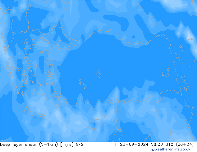 Deep layer shear (0-1km) GFS Th 26.09.2024 06 UTC