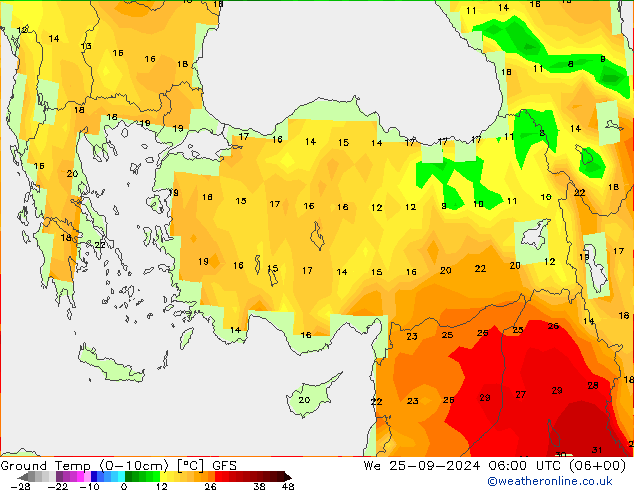 Ground Temp (0-10cm) GFS We 25.09.2024 06 UTC