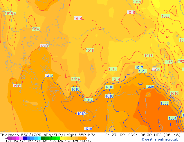 Thck 850-1000 hPa GFS  27.09.2024 06 UTC