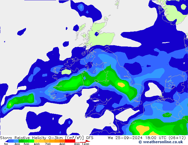 Storm Relative Helicity GFS We 25.09.2024 18 UTC