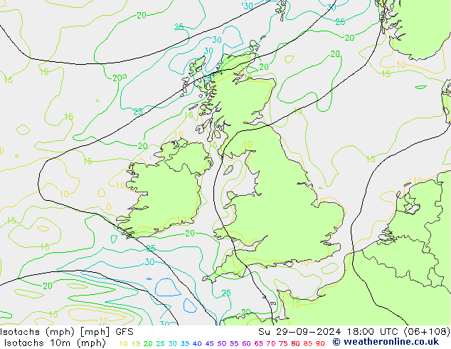 Isotachs (mph) GFS Вс 29.09.2024 18 UTC