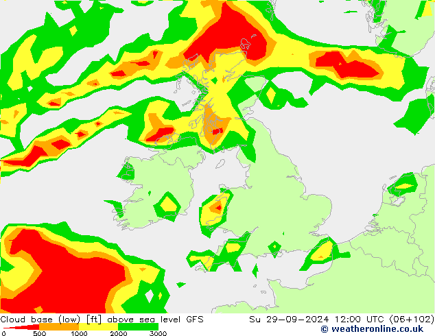 Cloud base (low) GFS Dom 29.09.2024 12 UTC