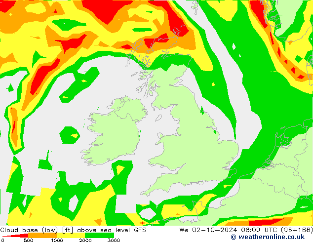 Wolkenbasis (Laag) GFS wo 02.10.2024 06 UTC