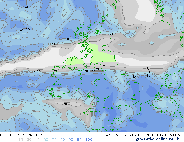 Humidité rel. 700 hPa GFS mer 25.09.2024 12 UTC