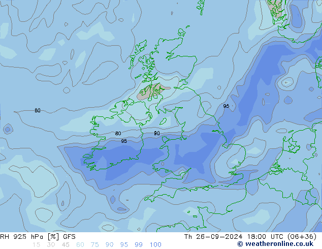 RH 925 гПа GFS чт 26.09.2024 18 UTC