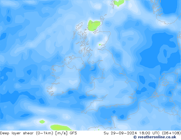 Deep layer shear (0-1km) GFS Сентябрь 2024