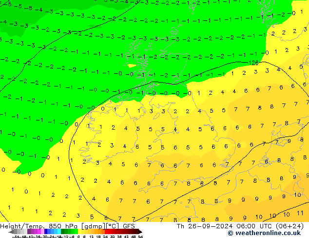 Height/Temp. 850 hPa GFS Qui 26.09.2024 06 UTC