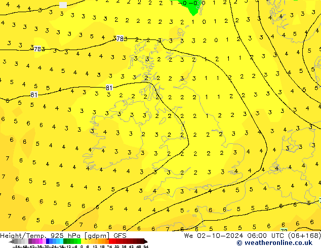 Geop./Temp. 925 hPa GFS octubre 2024