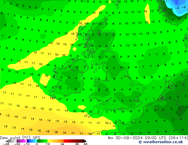 Dauwpunt GFS ma 30.09.2024 00 UTC