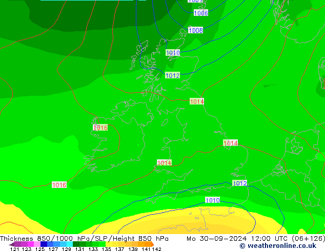 Thck 850-1000 hPa GFS Mo 30.09.2024 12 UTC