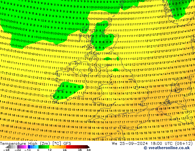 Max.  (2m) GFS  25.09.2024 18 UTC