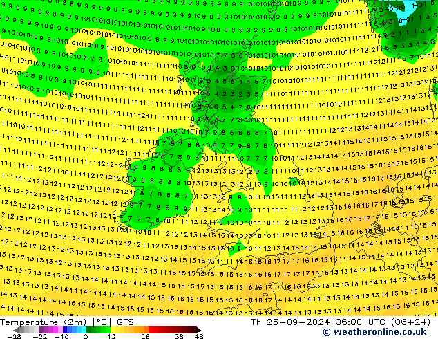 température (2m) GFS jeu 26.09.2024 06 UTC