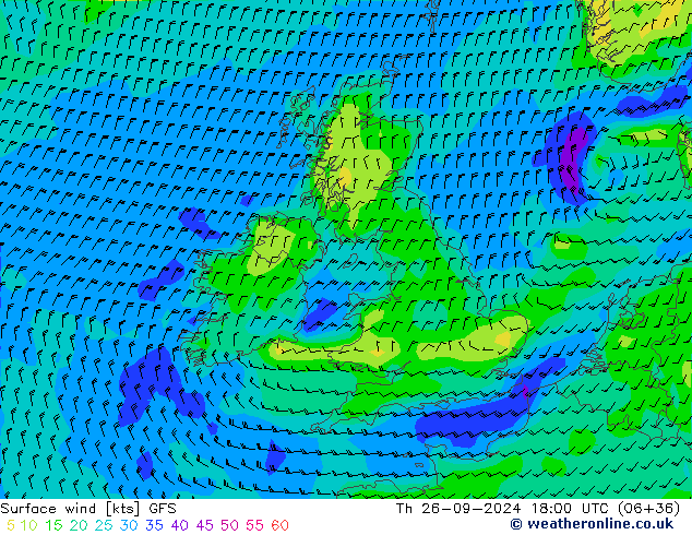 Surface wind GFS Th 26.09.2024 18 UTC