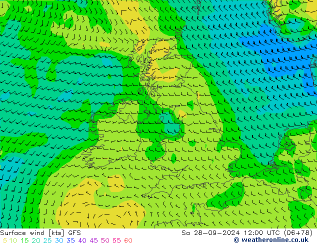 Vento 10 m GFS sab 28.09.2024 12 UTC