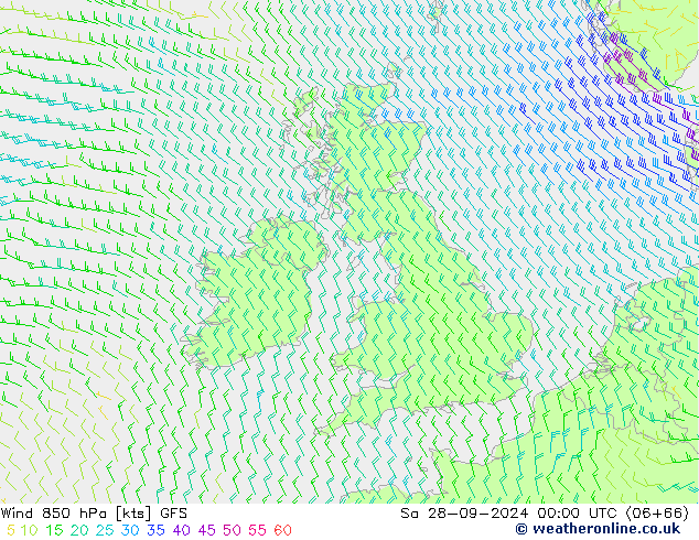 Wind 850 hPa GFS Sa 28.09.2024 00 UTC