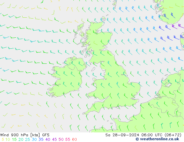 Vent 900 hPa GFS sam 28.09.2024 06 UTC