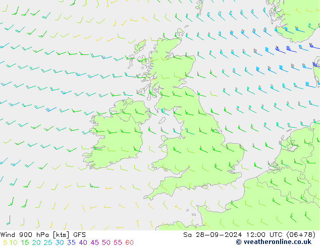 Wind 900 hPa GFS Sa 28.09.2024 12 UTC