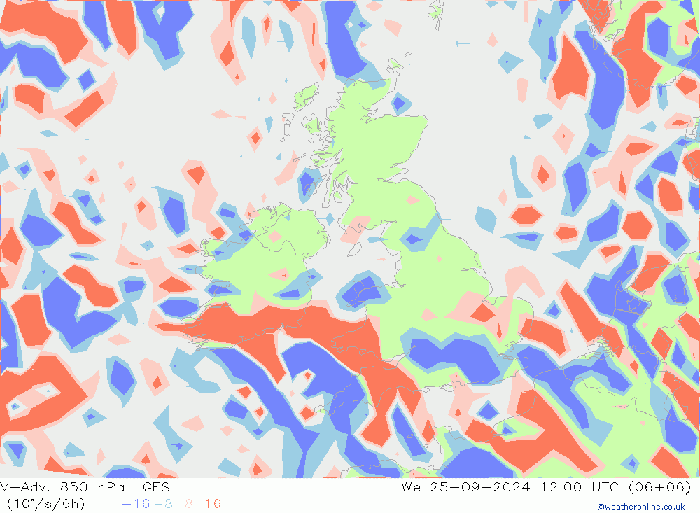 V-Adv. 850 hPa GFS mer 25.09.2024 12 UTC