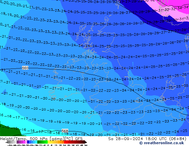 Geop./Temp. 500 hPa GFS sáb 28.09.2024 18 UTC