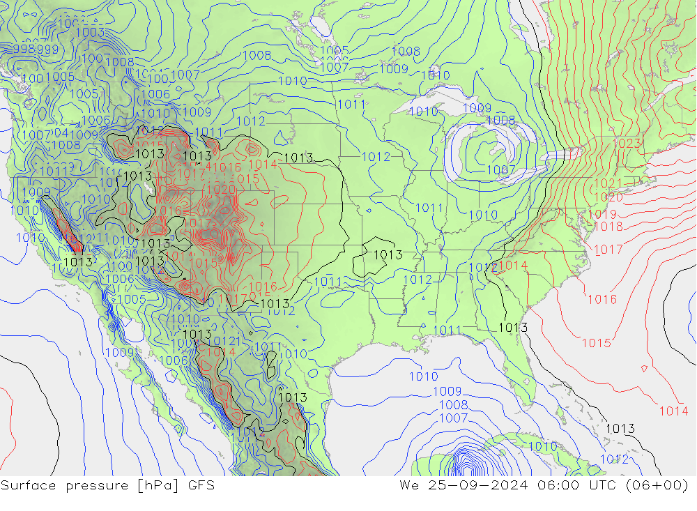 Pressione al suolo GFS mer 25.09.2024 06 UTC