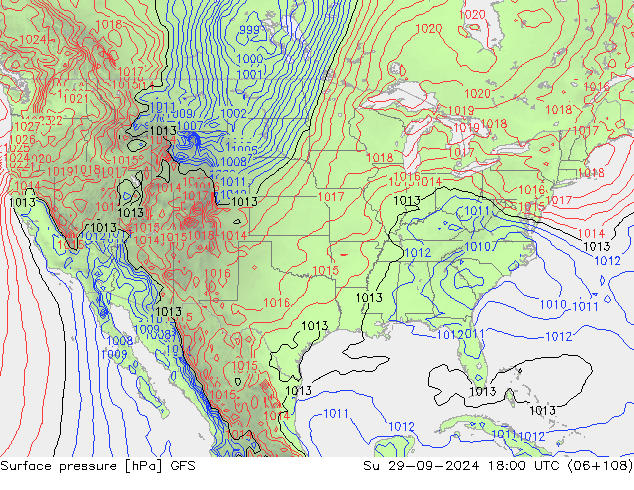 Pressione al suolo GFS dom 29.09.2024 18 UTC