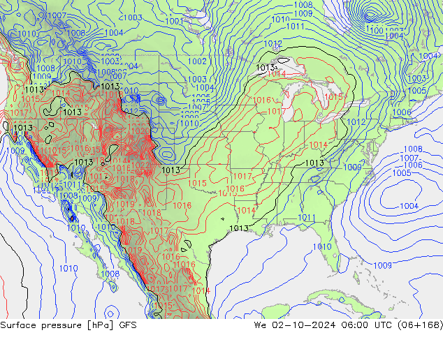 Presión superficial GFS mié 02.10.2024 06 UTC