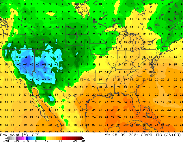 Rosný bod GFS St 25.09.2024 09 UTC