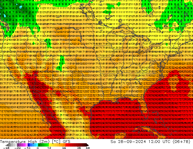 Temperature High (2m) GFS Sa 28.09.2024 12 UTC