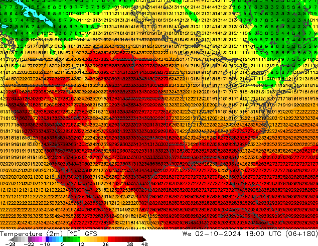 Temperature (2m) GFS We 02.10.2024 18 UTC