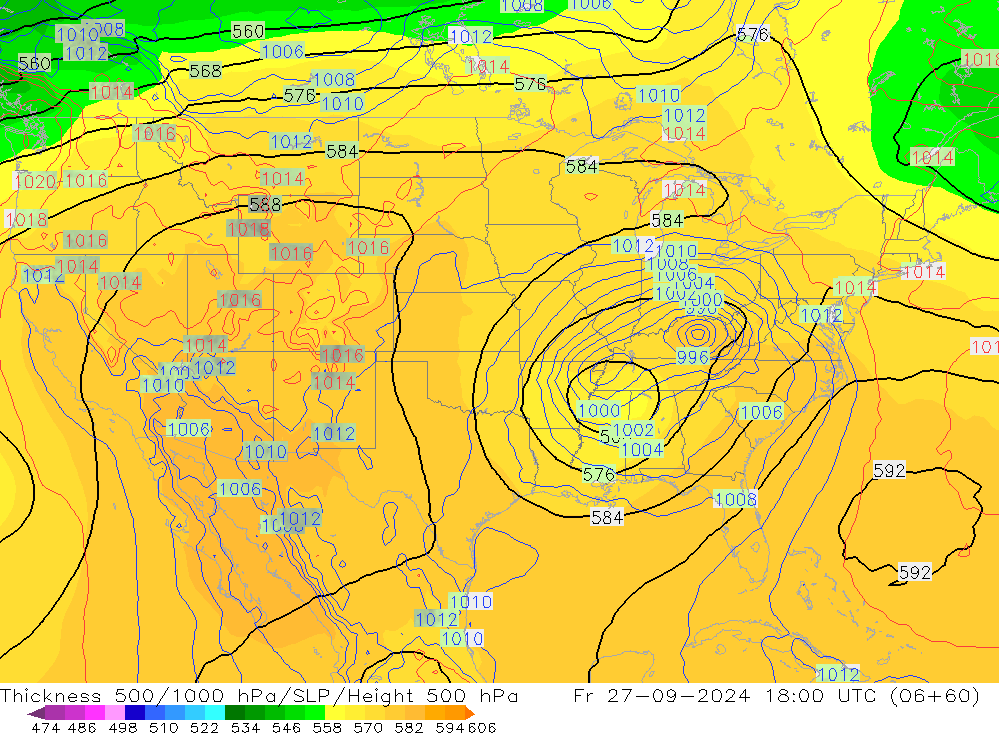 Thck 500-1000hPa GFS ven 27.09.2024 18 UTC