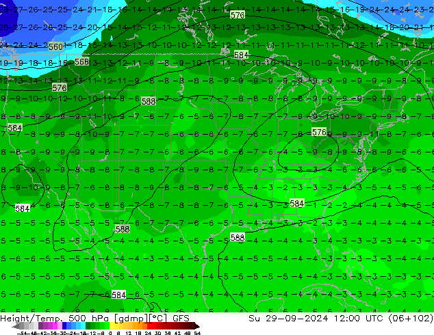 Z500/Rain (+SLP)/Z850 GFS Dom 29.09.2024 12 UTC